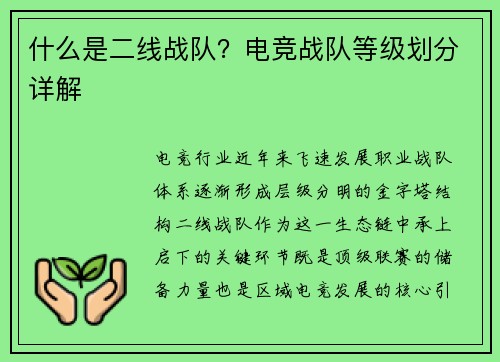 什么是二线战队？电竞战队等级划分详解